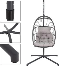 Pro Garden Lowander Hangstoel Egg 191x126x126- Schommelstoel Met Rattan Cocoon En Robuust Stalen Standaard Incl. Kussens - Volledig Inklapbaar - Lichtgrijs 25 Pro Garden Lowander Hangstoel Egg 191x126x126- Schommelstoel Met Rattan Cocoon En Robuust Stalen Standaard Incl. Kussens - Volledig Inklapbaar - Lichtgrijs -Tuin Aanleg 1065x1200