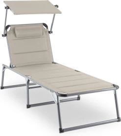 Blumfeldt Amalfi Ligstoel Tuin , Ligbed 70x37x200cm , Schuimrubberbekleding En Hoofdkussen , Rugleuning Verstelbaar Op 5 Standen , Zonnekap Voor Zonnebaden Zonder Verblind Te Worden