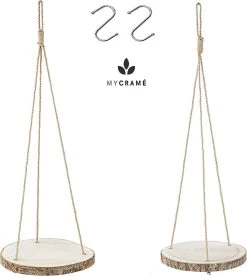 Set Van 2 Boomstam Rond Wandrek Plantenhangers - Boho Jute Houten Plantenrek - Hangpot Voor Binnen/Buiten - Hangende Bloempot Plank - Hangplant Houder - Bohemian Macrame Stijl Wandhanger - Hangplank Plant Hanger - Planthanger - Ø Rond 25-20cm -Tuin Aanleg 1073x1200 1