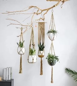 5 Stuks Luxe Jute Plantenhangers - Boho Handgeweven Katoen Hangpot Voor Binnen/Buiten - Hangende Bloempot Met Kralen - Macramé Touw/Koord Hangplant Houder - Bohemian Wandhanger Decoratie - Plant Hanger - Verticale Tuin Bloempothouder Planthanger -Tuin Aanleg 1074x1200 5