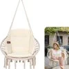 Vita5 Macramé Hangstoel - Voor Binnen En Buiten - Zonder Standaard - Incl. Kussen, Boekenvak En Beschermhoes - Tot 150kg - Beige -Tuin Aanleg 1098x1200