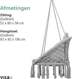 Vita5 Macramé Hangstoel - Voor Binnen En Buiten - Zonder Standaard - Incl. Kussen, Boekenvak En Beschermhoes - Tot 150kg - Grijs 20 Vita5 Macramé Hangstoel - Voor Binnen En Buiten - Zonder Standaard - Incl. Kussen, Boekenvak En Beschermhoes - Tot 150kg - Grijs -Tuin Aanleg 1099x1200