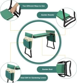 Uten - Kniebankje Tuin - Knie Steun - Tuinkruk Inklapbaar - Kniesteun Tuinieren - Kniekussen - Tot 150 Kg - Groen -Tuin Aanleg 1104x1200