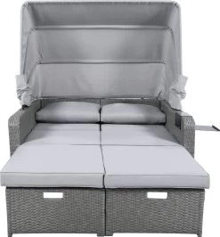 Polyrattan Patio Rieten Meubels Set Voor 2 Personen-Outdoor Rattan Sofa Set Met Intrekbare Luifel-lounge Bank-PE Rotan Loveseat Voor Achtertuin Veranda Tuin Zwembad Balkon-grijs -Tuin Aanleg 1114x1200