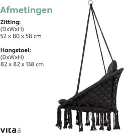Vita5 Macramé Hangstoel - Voor Binnen En Buiten - Zonder Standaard - Incl. Kussen, Boekenvak En Beschermhoes - Tot 150kg - Zwart 21 Vita5 Macramé Hangstoel - Voor Binnen En Buiten - Zonder Standaard - Incl. Kussen, Boekenvak En Beschermhoes - Tot 150kg - Zwart -Tuin Aanleg 1124x1200