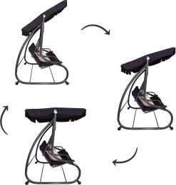 Springos Schommelbank | Linda-Schommel | 3-zits | Waterafstotend | Inclusief 2 Kussens | Verstelbare Luifel | 162 X 200 X 120 Cm | Zwart -Tuin Aanleg 1139x1200