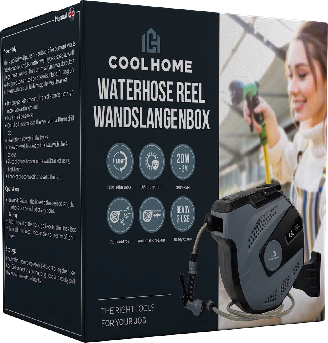 CoolHome - Wandslangenbox 20 Meter + 2 Meter - Tuinslang Met Haspel- Slangenhouder 180° Draaibaar - Tuinslanghaspel Zwart - Grijs 11 CoolHome - Wandslangenbox 20 Meter + 2 Meter - Tuinslang Met Haspel- Slangenhouder 180° Draaibaar - Tuinslanghaspel Zwart - Grijs - Afbeelding 9