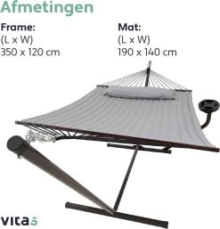 Vita5 Hangmat Met Standaard En Spreidstok – 2 Persoons – Incl. Bekerhouder - Afneembaar Kussen – Uv-bestendig – Lichtgrijs -Tuin Aanleg 1153x1200 2