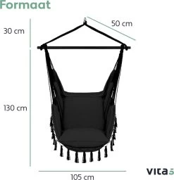 Vita5 XXL Hangstoel - Binnen&Buiten Hangnest - Incl. 2 Kussens En Boekenvak - Volwassenen&Kinderen - Hangmatstoel Tot 225kg - Zwart 18 Vita5 XXL Hangstoel - Binnen&Buiten Hangnest - Incl. 2 Kussens En Boekenvak - Volwassenen&Kinderen - Hangmatstoel Tot 225kg - Zwart -Tuin Aanleg 1159x1200 4