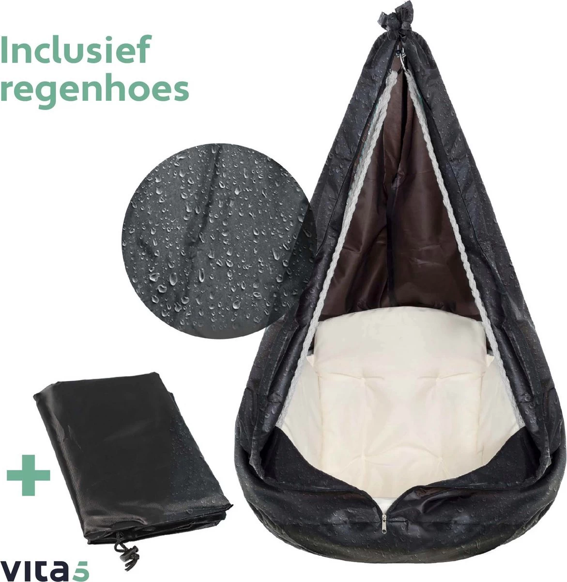 Vita5 Macramé Hangstoel - Voor Binnen En Buiten - Zonder Standaard - Incl. Kussen, Boekenvak En Beschermhoes - Tot 150kg - Beige 12 Vita5 Macramé Hangstoel - Voor Binnen En Buiten - Zonder Standaard - Incl. Kussen, Boekenvak En Beschermhoes - Tot 150kg - Beige - Afbeelding 10