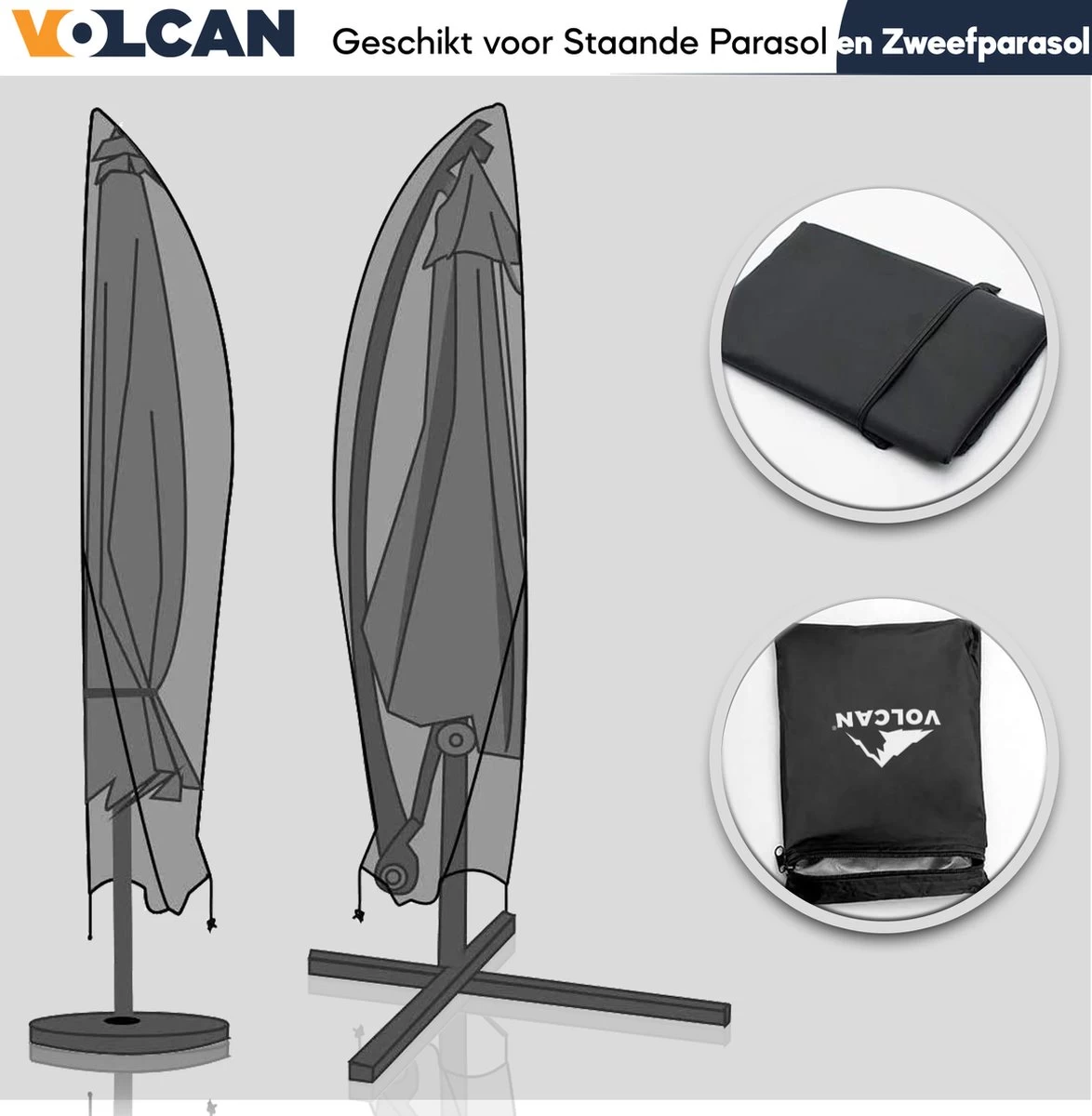 Volcan Parasolhoes Voor Zweefparasol - Tot 300cm - Waterdicht - Oxford 420D - Met Rits, Trekkoord En Stok - Zwart 10 Volcan Parasolhoes Voor Zweefparasol - Tot 300cm - Waterdicht - Oxford 420D - Met Rits, Trekkoord En Stok - Zwart - Afbeelding 8