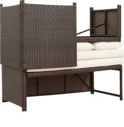 Teamson Home 3-Delig Hoek Loungeset - Tuinmeubelen - Tuinbank - Omvat Tafel En Kussens - Rotan - Bruin/Wit -Tuin Aanleg 1177x1200