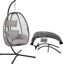 Pro Garden Lowander Hangstoel Egg 191x126x126- Schommelstoel Met Rattan Cocoon En Robuust Stalen Standaard Incl. Kussens - Volledig Inklapbaar - Lichtgrijs 17 Pro Garden Lowander Hangstoel Egg 191x126x126- Schommelstoel Met Rattan Cocoon En Robuust Stalen Standaard Incl. Kussens - Volledig Inklapbaar - Lichtgrijs -Tuin Aanleg 1185x1200