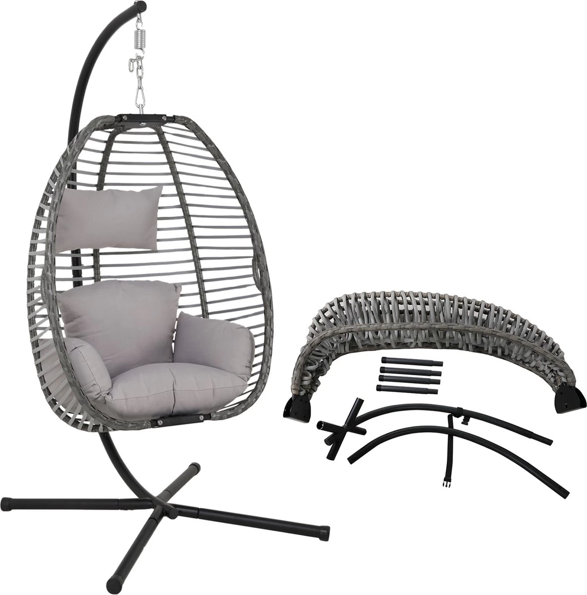 Pro Garden Lowander Hangstoel Egg 191x126x126- Schommelstoel Met Rattan Cocoon En Robuust Stalen Standaard Incl. Kussens - Volledig Inklapbaar - Lichtgrijs 5 Pro Garden Lowander Hangstoel Egg 191x126x126- Schommelstoel Met Rattan Cocoon En Robuust Stalen Standaard Incl. Kussens - Volledig Inklapbaar - Lichtgrijs - Afbeelding 3