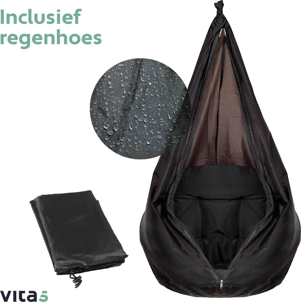 Vita5 Macramé Hangstoel - Voor Binnen En Buiten - Zonder Standaard - Incl. Kussen, Boekenvak En Beschermhoes - Tot 150kg - Zwart 11 Vita5 Macramé Hangstoel - Voor Binnen En Buiten - Zonder Standaard - Incl. Kussen, Boekenvak En Beschermhoes - Tot 150kg - Zwart - Afbeelding 9