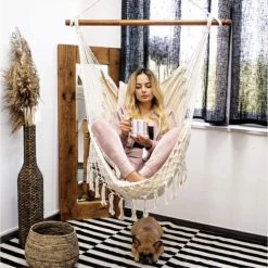 Springos Hangstoel | Binnen & Buiten | Met 2 Kussens | Boekenvak | Ook Voor Kinderen | Belastbaar Tot 150 Kg | Wit -Tuin Aanleg 1198x1200 2