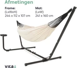Vita5 Hangmat Met Standaard – 2 Persoons – Incl. Bekerhouder – 205kg Draaggewicht – Beige/Wit -Tuin Aanleg 1200x1068