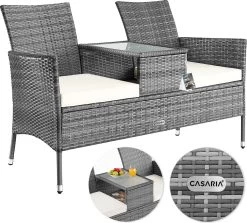 Casaria Polyrattan Tuinbank - Incl. Tafel & Kussens 7 Cm - Grijs -Tuin Aanleg 1200x1084