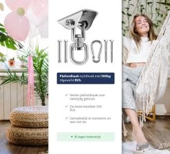 Plafondhaak - Ophangen Bokszak, Schommel En Hangstoel - Ophangsysteem - Ophanghaak - Plafondbeugel - RVS – 500kg Tilgewicht -Tuin Aanleg 1200x1087