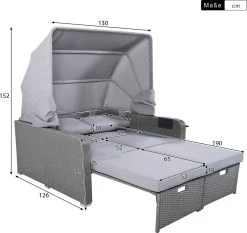 Polyrattan Patio Rieten Meubels Set Voor 2 Personen-Outdoor Rattan Sofa Set Met Intrekbare Luifel-lounge Bank-PE Rotan Loveseat Voor Achtertuin Veranda Tuin Zwembad Balkon-grijs -Tuin Aanleg 1200x1130