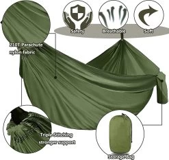 IBright Hangmat XXL - Complete Set – Incl. Karabijnhaken En Riemen - Tot 200 Kg - 270x140cm - Leger Groen -Tuin Aanleg 1200x1134