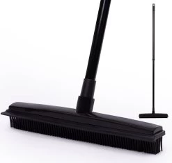 CLEANLY® Rubberen Bezem Met Vloerwisser – Kappersbezem – Zachte Bezem Binnen & Buiten – Vloertrekker Met Steel – 68-120 Cm
