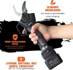 Reichlër® Elektrische Snoeischaar - 40 Mm Snijdiameter - 2x Accu - Anti-cut Functie - Heggenschaar - Takkenschaar - Zwart 12 Reichlër® Elektrische Snoeischaar - 40 Mm Snijdiameter - 2x Accu - Anti-cut Functie - Heggenschaar - Takkenschaar - Zwart -Tuin Aanleg 1200x1145 7