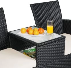 Casaria Polyrattan Tuinbank - Incl. Kussen - 143x55x88 Cm Zwart -Tuin Aanleg 1200x1155