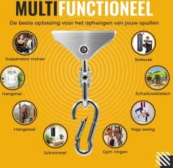 Itstrong® Plafondhaak Ophangsysteem Voor Binnen & Buiten – Ophanghaak Voor Bokszak – Schommel – Schommelstoel – Hangstoel - RVS -Tuin Aanleg 1200x1166