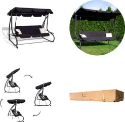 Springos Schommelbank | Linda-Schommel | 3-zits | Waterafstotend | Inclusief 2 Kussens | Verstelbare Luifel | 162 X 200 X 120 Cm | Zwart -Tuin Aanleg 1200x1171 1