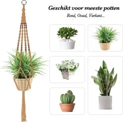 5 Stuks Jute Macrame Plantenhangers - Boho Handgeweven Katoen Hangpot Voor Binnen/Buiten - Hangende Bloempot Met Kralen - Macramé Touw/Koord Hangplant Houder - Bohemian Wandhanger Decoratie - Plant Hanger - Verticale Tuin Bloempothouder Planthanger -Tuin Aanleg 1200x1184 15