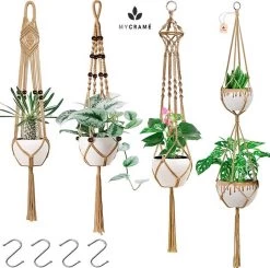 5 Stuks Jute Macrame Plantenhangers - Boho Handgeweven Katoen Hangpot Voor Binnen/Buiten - Hangende Bloempot Met Kralen - Macramé Touw/Koord Hangplant Houder - Bohemian Wandhanger Decoratie - Plant Hanger - Verticale Tuin Bloempothouder Planthanger -Tuin Aanleg 1200x1191 20