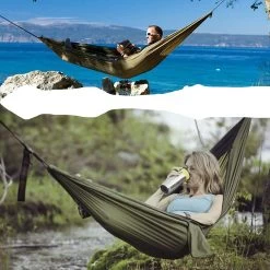 IBright Hangmat XXL - Complete Set – Incl. Karabijnhaken En Riemen - Tot 200 Kg - 270x140cm - Leger Groen -Tuin Aanleg 1200x1200 132