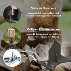 Miseru Houtklover – Geen Bijl Nodig – No Axe - Houtsplijter – Houtkliever – HANDMADE In Holland - Houtklover Voor Aanmaakhout – Metaal -Tuin Aanleg 1200x1200 1697