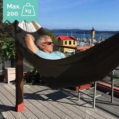 Dubbele Hangmat Zwart Met Spreidstok - 1 Of 2 Persoons - Lig Oppervlak 190x150cm - Lengte 260cm -Tuin Aanleg 1200x1200 20