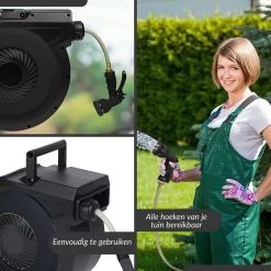Buxibo - Wandslangenbox 20 Meter + 2 Meter - Tuinslang Met Haspel - 9 Sproei Standen - Slangenhouder 180° Draaibaar - Tuinslanghaspel Zwart+ Gratis Sproeier - Zwart -Tuin Aanleg 1200x1200 2160