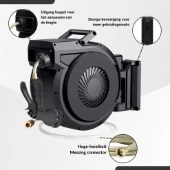 Buxibo - Wandslangenbox 20 Meter + 2 Meter - Tuinslang Met Haspel - 9 Sproei Standen - Slangenhouder 180° Draaibaar - Tuinslanghaspel Zwart+ Gratis Sproeier - Zwart -Tuin Aanleg 1200x1200 2163