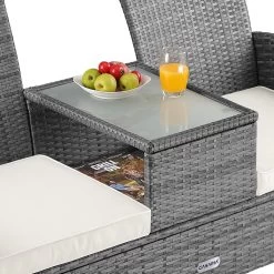 Casaria Polyrattan Tuinbank - Incl. Tafel & Kussens 7 Cm - Grijs -Tuin Aanleg 1200x1200 230