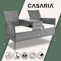 Casaria Polyrattan Tuinbank - Incl. Tafel & Kussens 7 Cm - Grijs -Tuin Aanleg 1200x1200 231