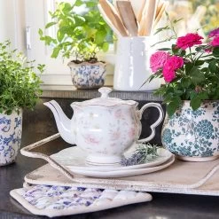 Clayre & Eef Bloempot Ø 21x17 Cm Beige Groen Keramiek Rond Bloemen Bloempot Binnen Plantenpot Plant Pot -Tuin Aanleg 1200x1200 2383