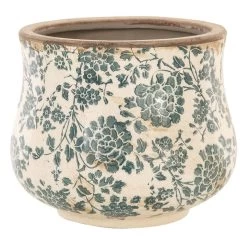 Clayre & Eef Bloempot Ø 21x17 Cm Beige Groen Keramiek Rond Bloemen Bloempot Binnen Plantenpot Plant Pot -Tuin Aanleg 1200x1200 2384