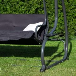 Springos Schommelbank | Linda-Schommel | 3-zits | Waterafstotend | Inclusief 2 Kussens | Verstelbare Luifel | 162 X 200 X 120 Cm | Zwart -Tuin Aanleg 1200x1200 263