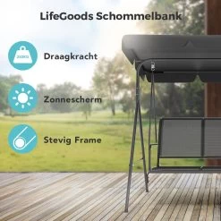 LifeGoods Schommelbank - 3-zits - Tot 250KG - Kantelbaar Dak - UV-bestendig Zonnescherm - 172x104x162cm - Grijs 13 LifeGoods Schommelbank - 3-zits - Tot 250KG - Kantelbaar Dak - UV-bestendig Zonnescherm - 172x104x162cm - Grijs -Tuin Aanleg 1200x1200 283