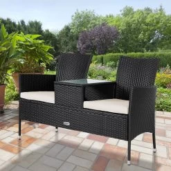 Casaria Polyrattan Tuinbank - Incl. Kussen - 143x55x88 Cm Zwart -Tuin Aanleg 1200x1200 313