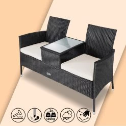 Casaria Polyrattan Tuinbank - Incl. Kussen - 143x55x88 Cm Zwart -Tuin Aanleg 1200x1200 315