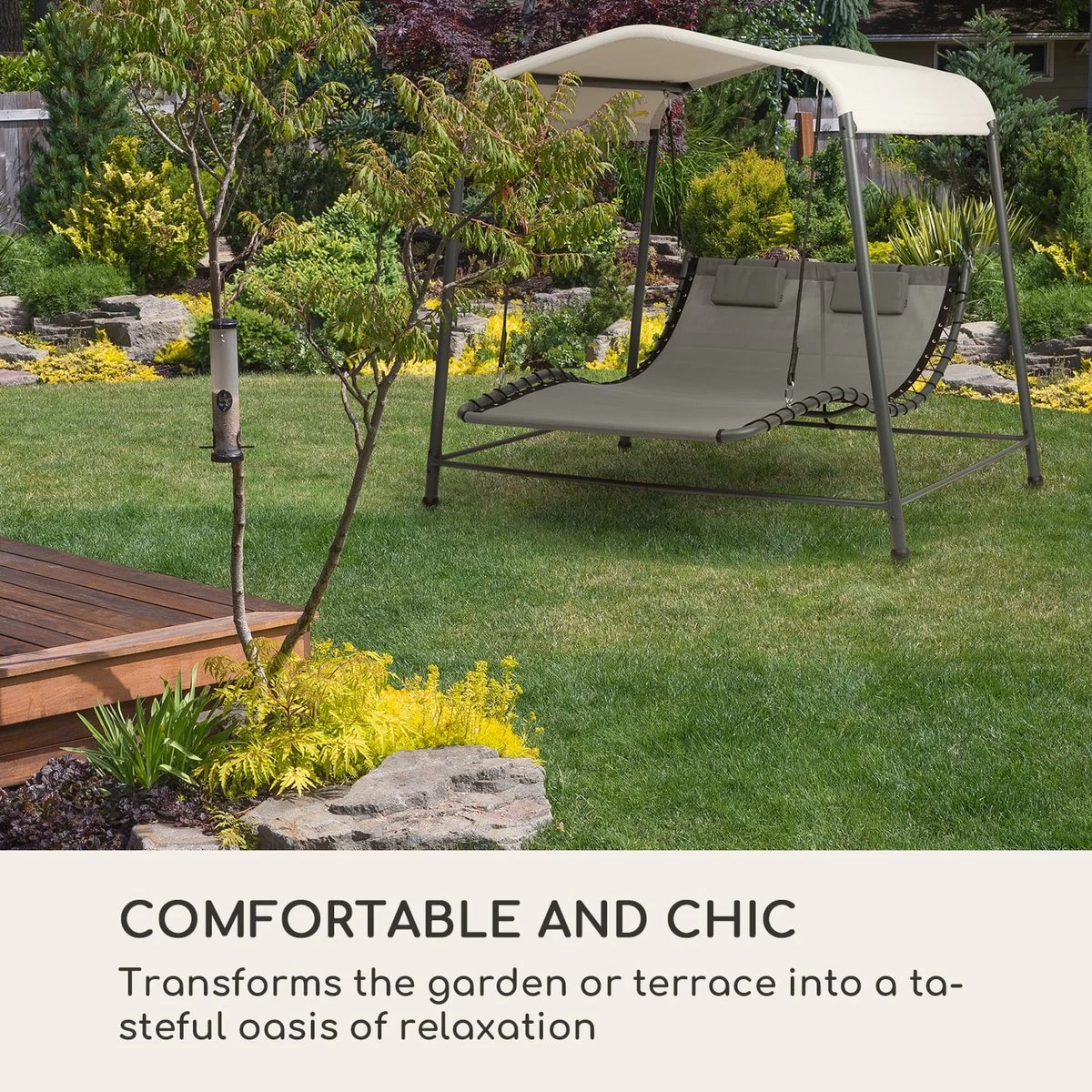 Blumfeldt Palermo Schommelbank - Hollywoodschommel 130 X 207 Cm - Ligbed Met Dak - Schommelstoel Voor 2 Personen - Tuinbank Inclusief Nekkussens - Stalen Frame En Polyester Dak - Grijs 11 Blumfeldt Palermo Schommelbank - Hollywoodschommel 130 X 207 Cm - Ligbed Met Dak - Schommelstoel Voor 2 Personen - Tuinbank Inclusief Nekkussens - Stalen Frame En Polyester Dak - Grijs - Afbeelding 9
