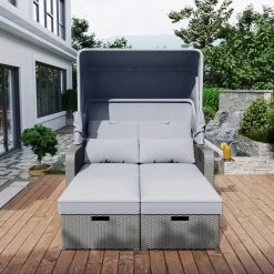 Polyrattan Patio Rieten Meubels Set Voor 2 Personen-Outdoor Rattan Sofa Set Met Intrekbare Luifel-lounge Bank-PE Rotan Loveseat Voor Achtertuin Veranda Tuin Zwembad Balkon-grijs -Tuin Aanleg 1200x1200 338