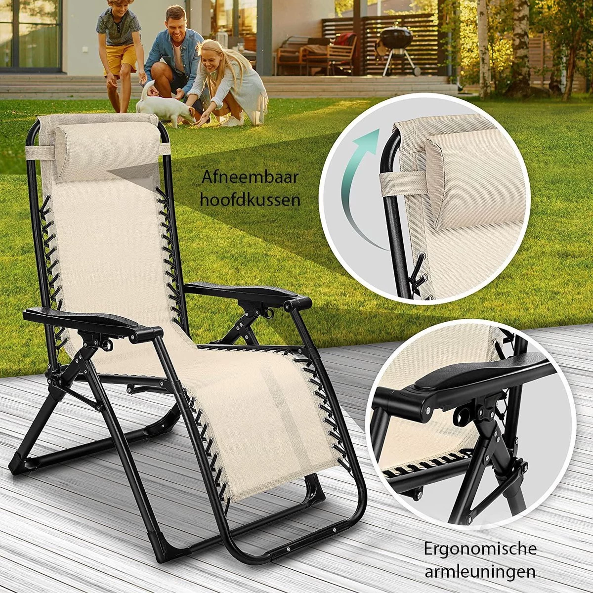 Sens Design Tuinstoel - Ligstoel Tuin - Beige 6 Sens Design Tuinstoel - Ligstoel Tuin - Beige - Afbeelding 4