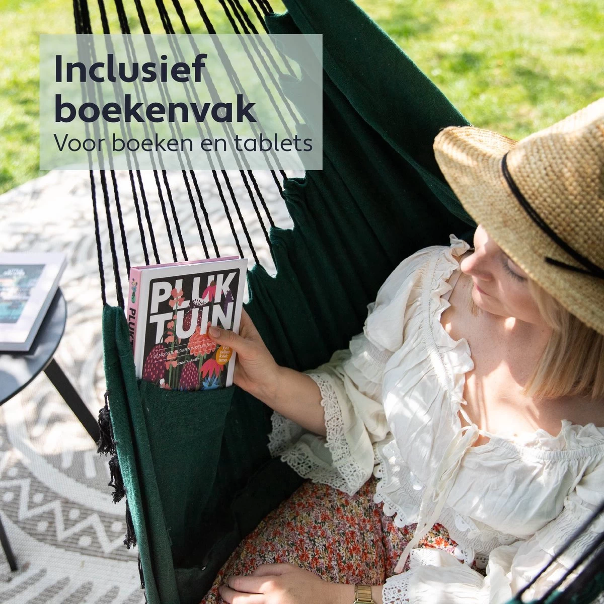 Vita5 XXL Hangstoel | Binnen&Buiten Hangnest | Incl. 2 Kussens En Boekenvak | Volwassenen&Kinderen | Hangmatstoel Tot 225kg | Donkergroen 5 Vita5 XXL Hangstoel | Binnen&Buiten Hangnest | Incl. 2 Kussens En Boekenvak | Volwassenen&Kinderen | Hangmatstoel Tot 225kg | Donkergroen - Afbeelding 3