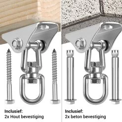 Ophangsysteem - Plafondhaak RVS - Ophanghaak TRX - Hangstoel Buiten - Hangstoel Binnen – Schommelstoel - Schommel - Bokszakken - RVS - 300kg -Tuin Aanleg 1200x1200 412